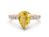 Rose gold Pear Cut Yellow Sapphire Solitaire Ring with Round  Pavé Band and Four-Prong Setting_44