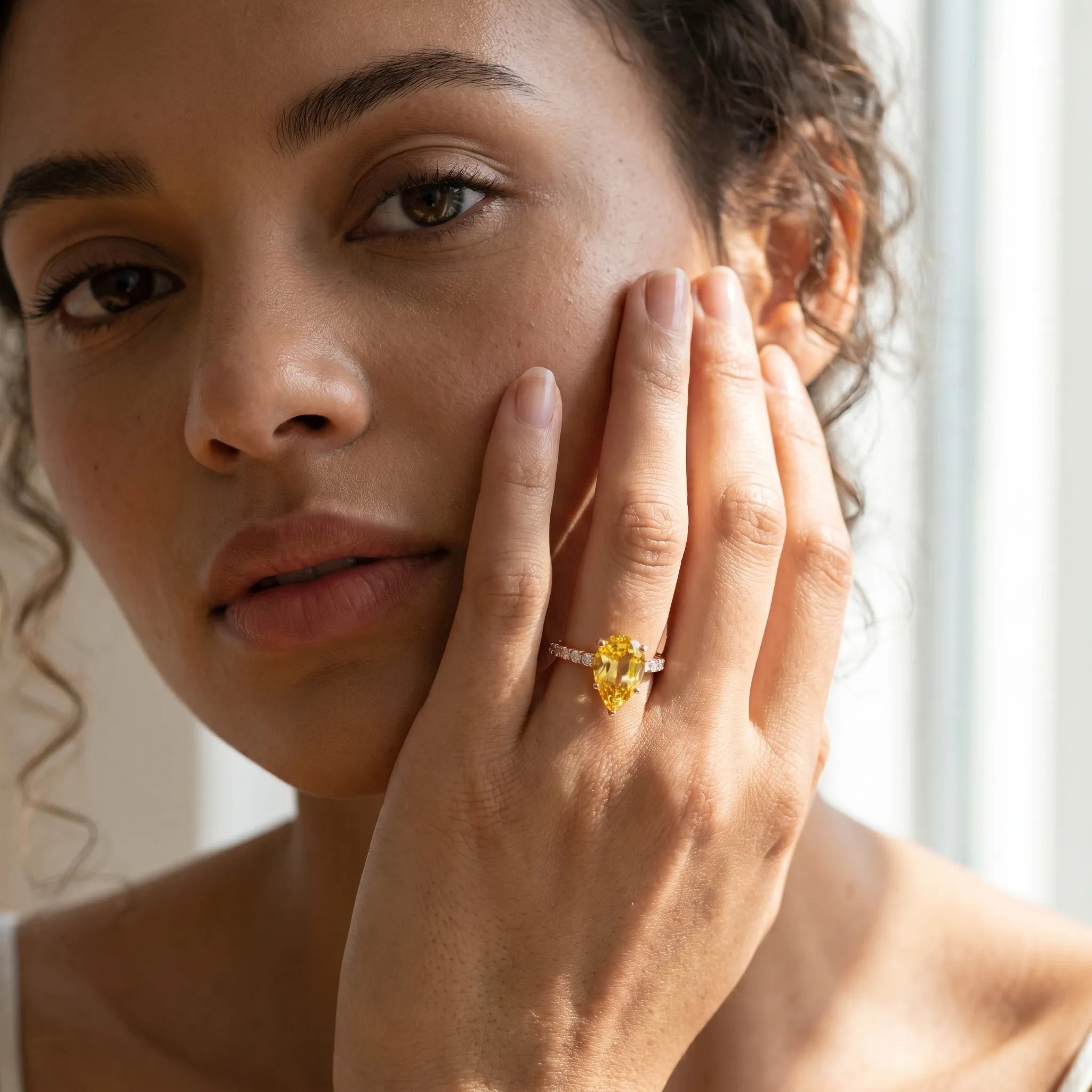 Rose gold Pear Cut Yellow Sapphire Solitaire Ring with Round  Pavé Band and Four-Prong Setting_79