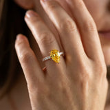 Rose gold Pear Cut Yellow Sapphire Solitaire Ring with Round  Pavé Band and Four-Prong Setting_80