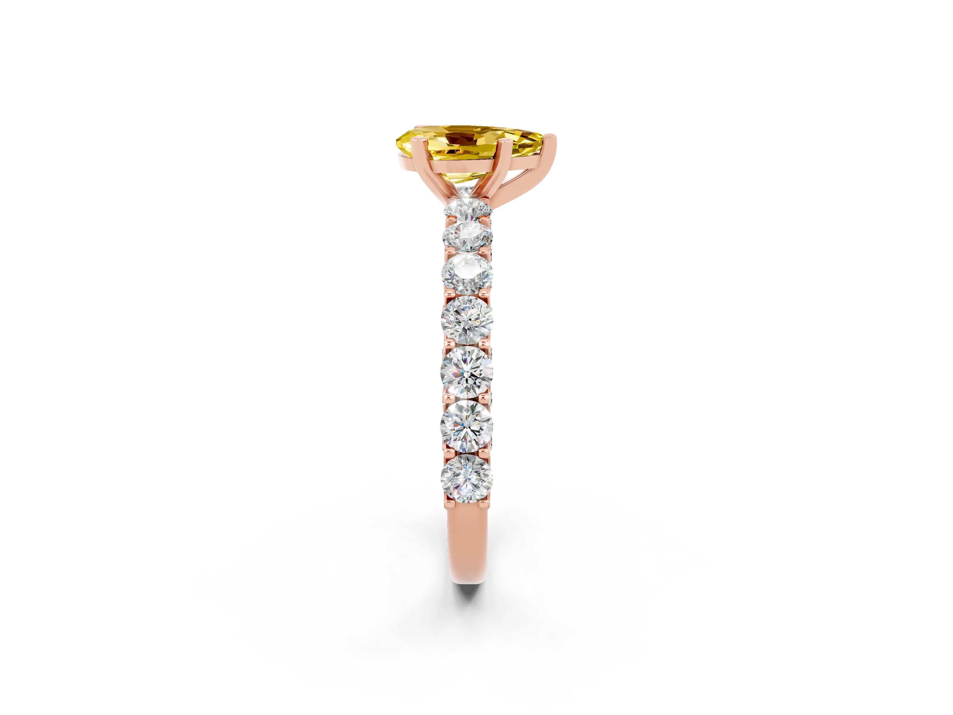 Rose gold Pear Cut Yellow Sapphire Solitaire Ring with Shared Prong Pavé Band and Four-Prong Setting_2
