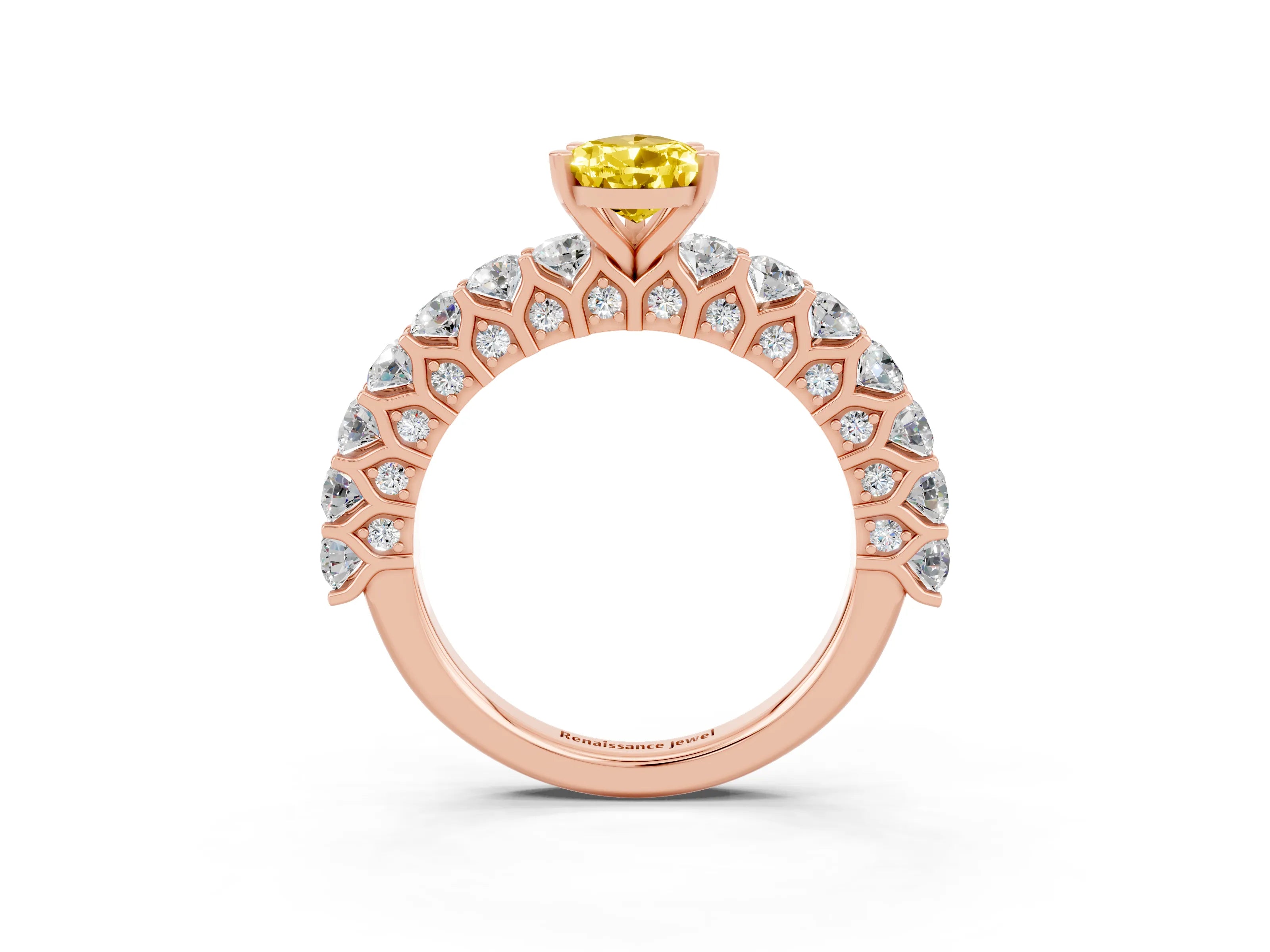 Rose gold Pear Cut Yellow Sapphire Solitaire Ring with Shared Prong Pavé Band and Four-Prong Setting_3