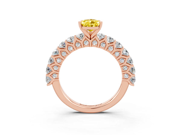 Rose gold Pear Cut Yellow Sapphire Solitaire Ring with Shared Prong Pavé Band and Four-Prong Setting