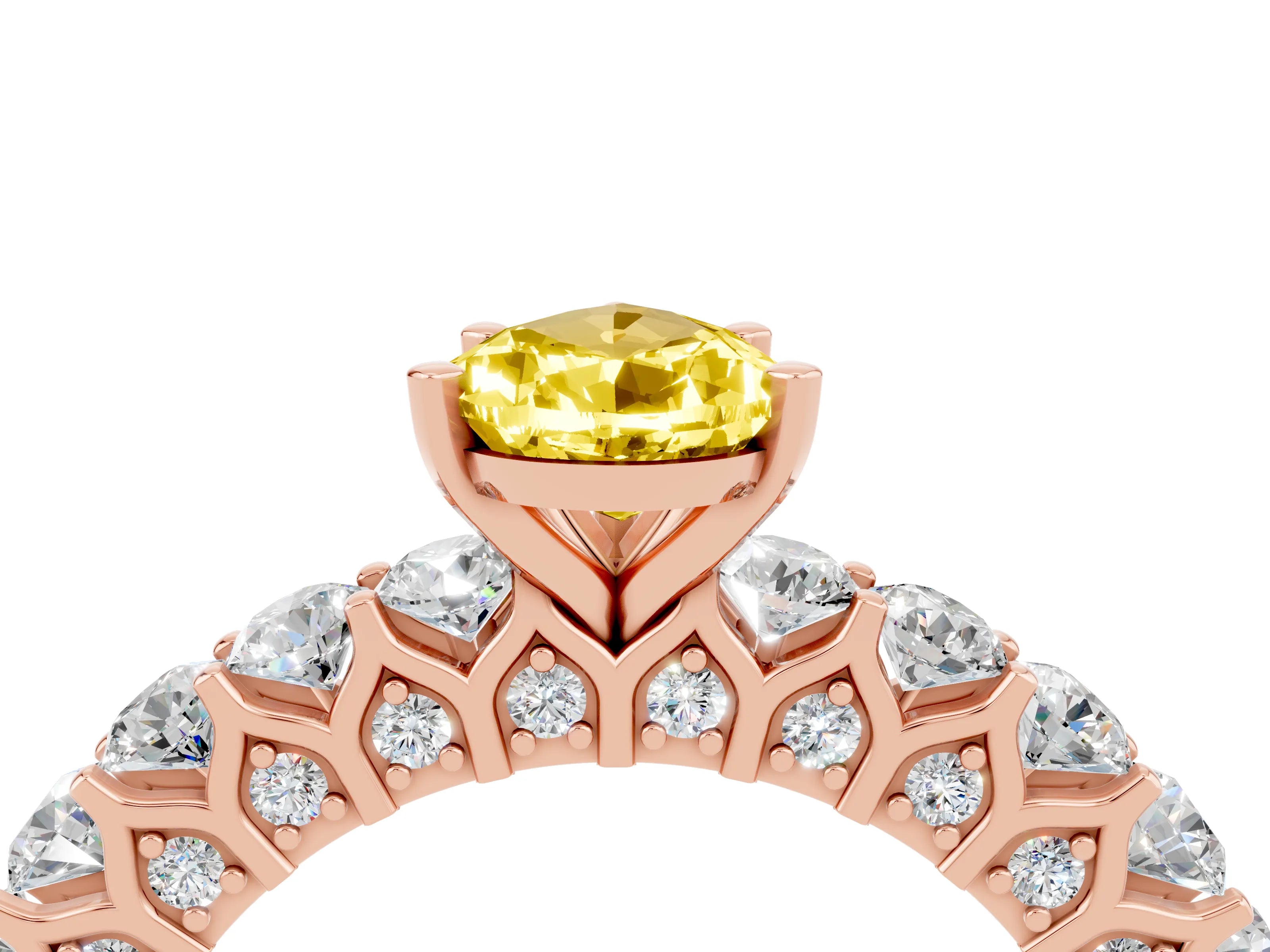 Rose gold Pear Cut Yellow Sapphire Solitaire Ring with Shared Prong Pavé Band and Four-Prong Setting_4