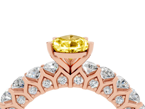 Rose gold Pear Cut Yellow Sapphire Solitaire Ring with Shared Prong Pavé Band and Four-Prong Setting_4
