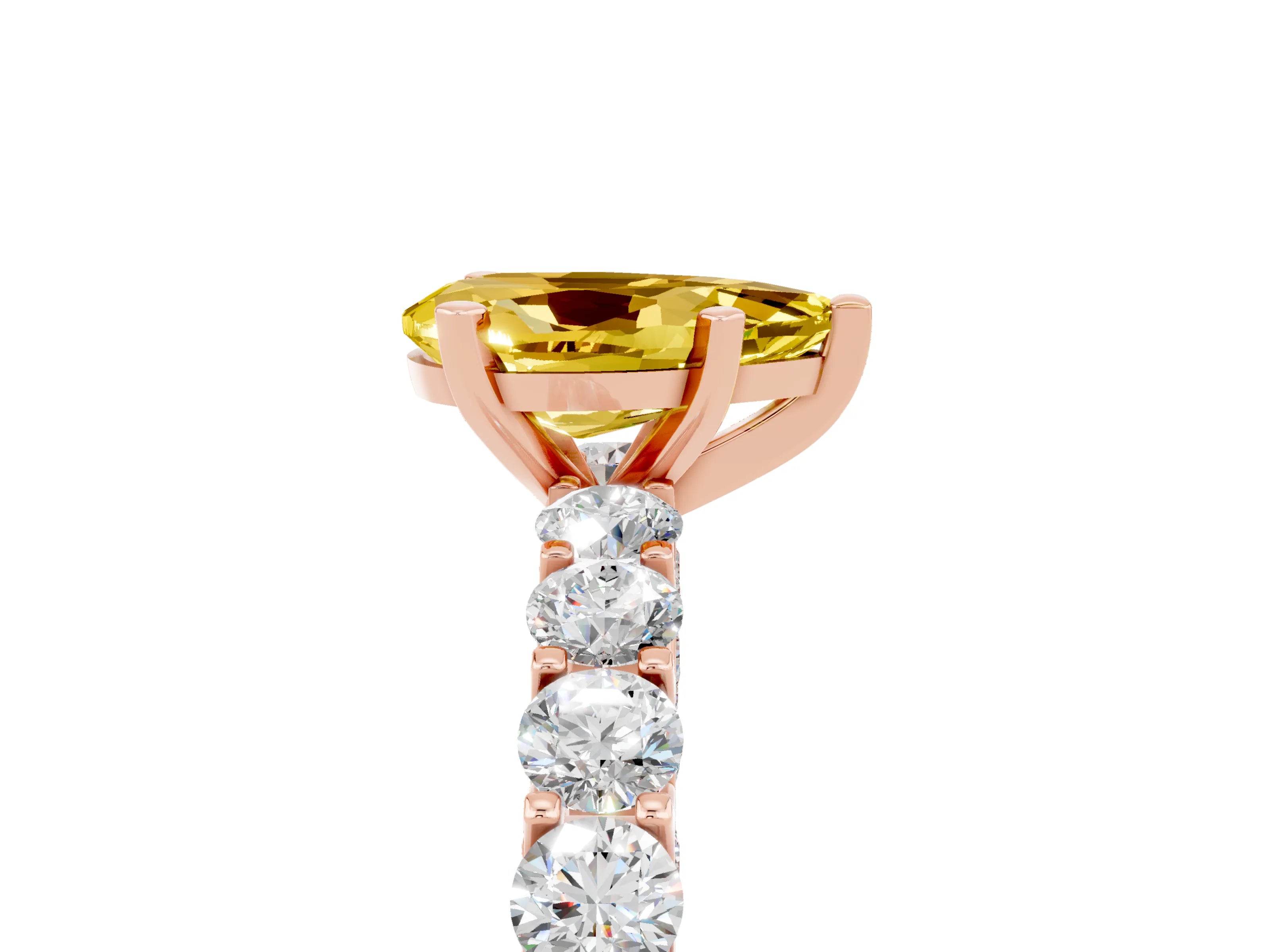 Rose gold Pear Cut Yellow Sapphire Solitaire Ring with Shared Prong Pavé Band and Four-Prong Setting_5