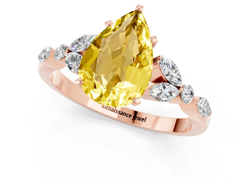 Rose gold Pear Cut Yellow Sapphire Solitaire Ring with Side Stones and Four-Prong Setting_13