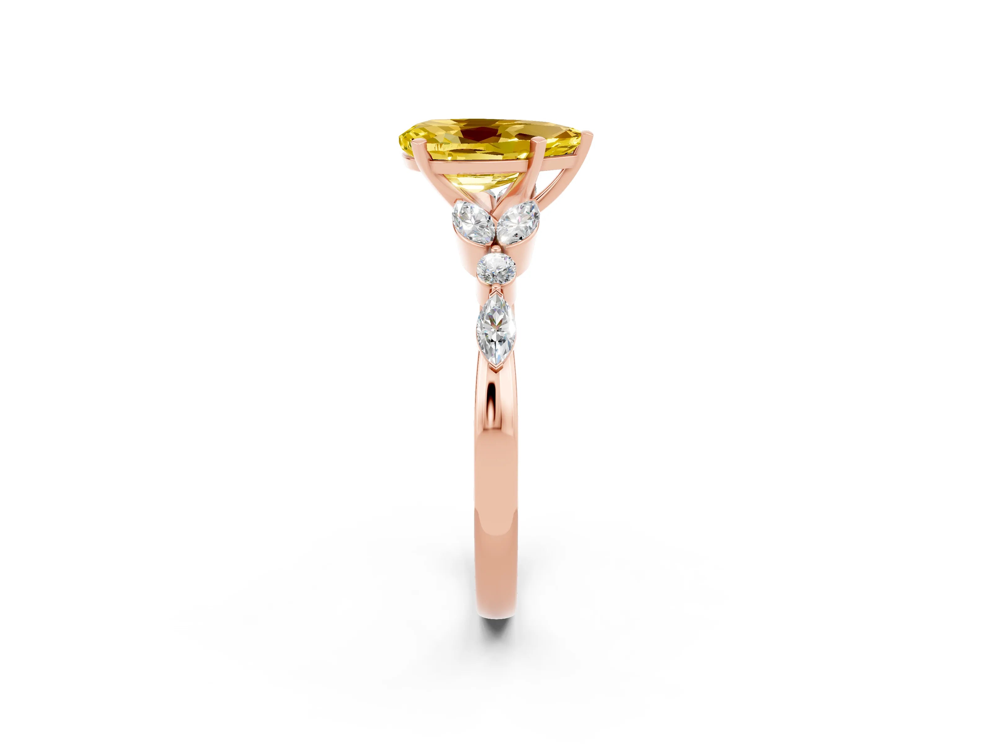 Rose gold Pear Cut Yellow Sapphire Solitaire Ring with Side Stones and Four-Prong Setting_14