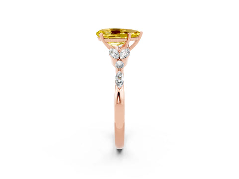 Rose gold Pear Cut Yellow Sapphire Solitaire Ring with Side Stones and Four-Prong Setting_14