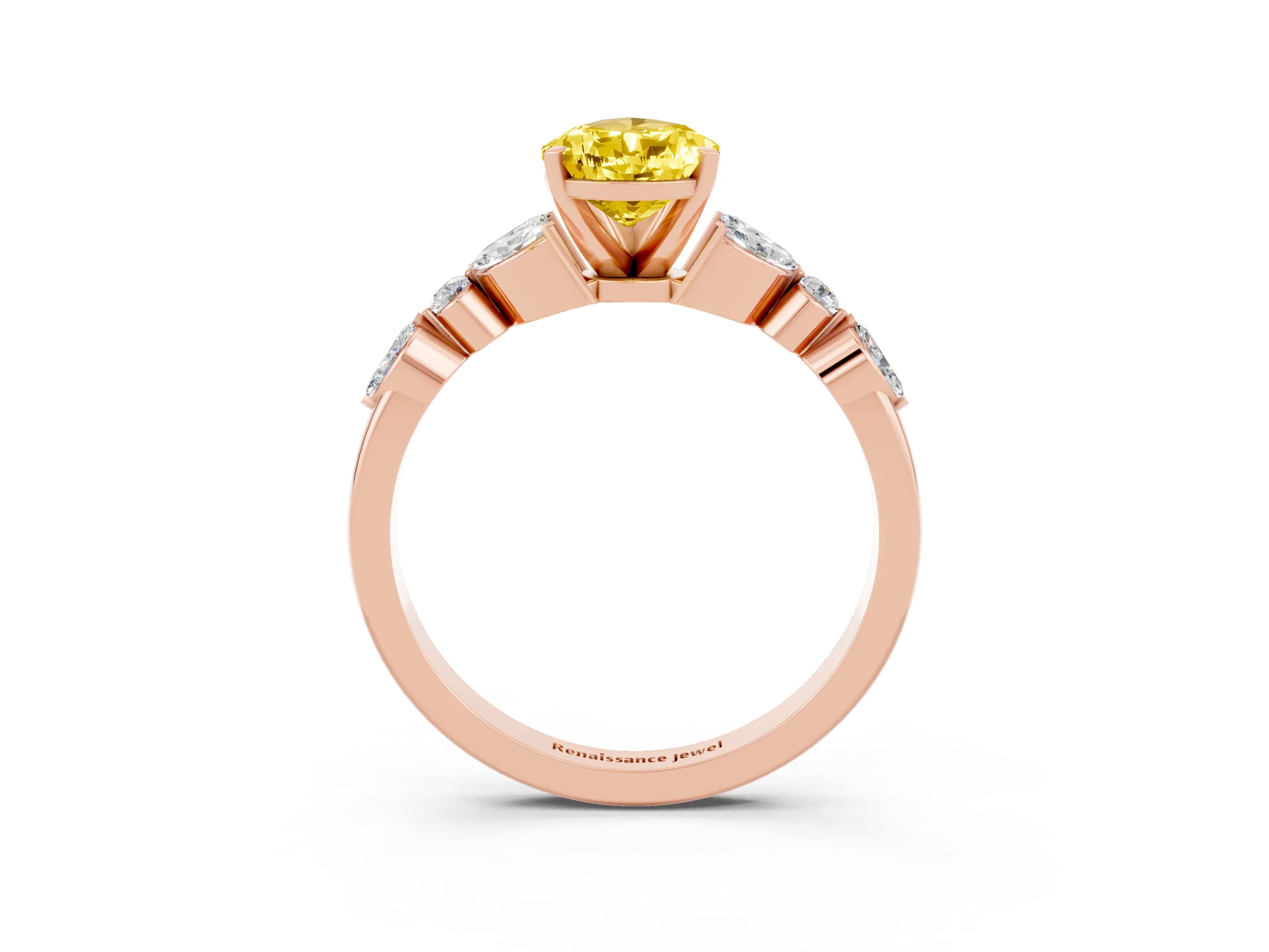 Rose gold Pear Cut Yellow Sapphire Solitaire Ring with Side Stones and Four-Prong Setting_15