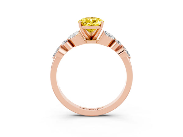 Rose gold Pear Cut Yellow Sapphire Solitaire Ring with Side Stones and Four-Prong Setting