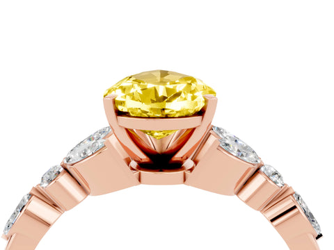 Rose gold Pear Cut Yellow Sapphire Solitaire Ring with Side Stones and Four-Prong Setting_16