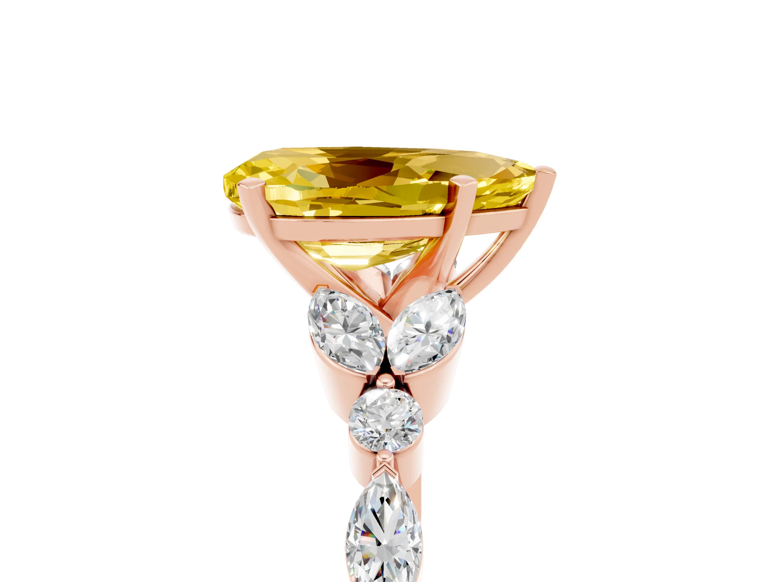 Rose gold Pear Cut Yellow Sapphire Solitaire Ring with Side Stones and Four-Prong Setting_17