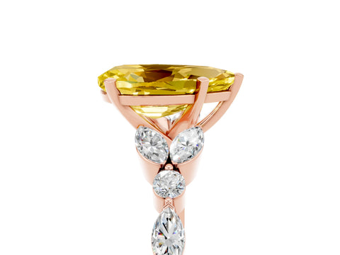 Rose gold Pear Cut Yellow Sapphire Solitaire Ring with Side Stones and Four-Prong Setting_17