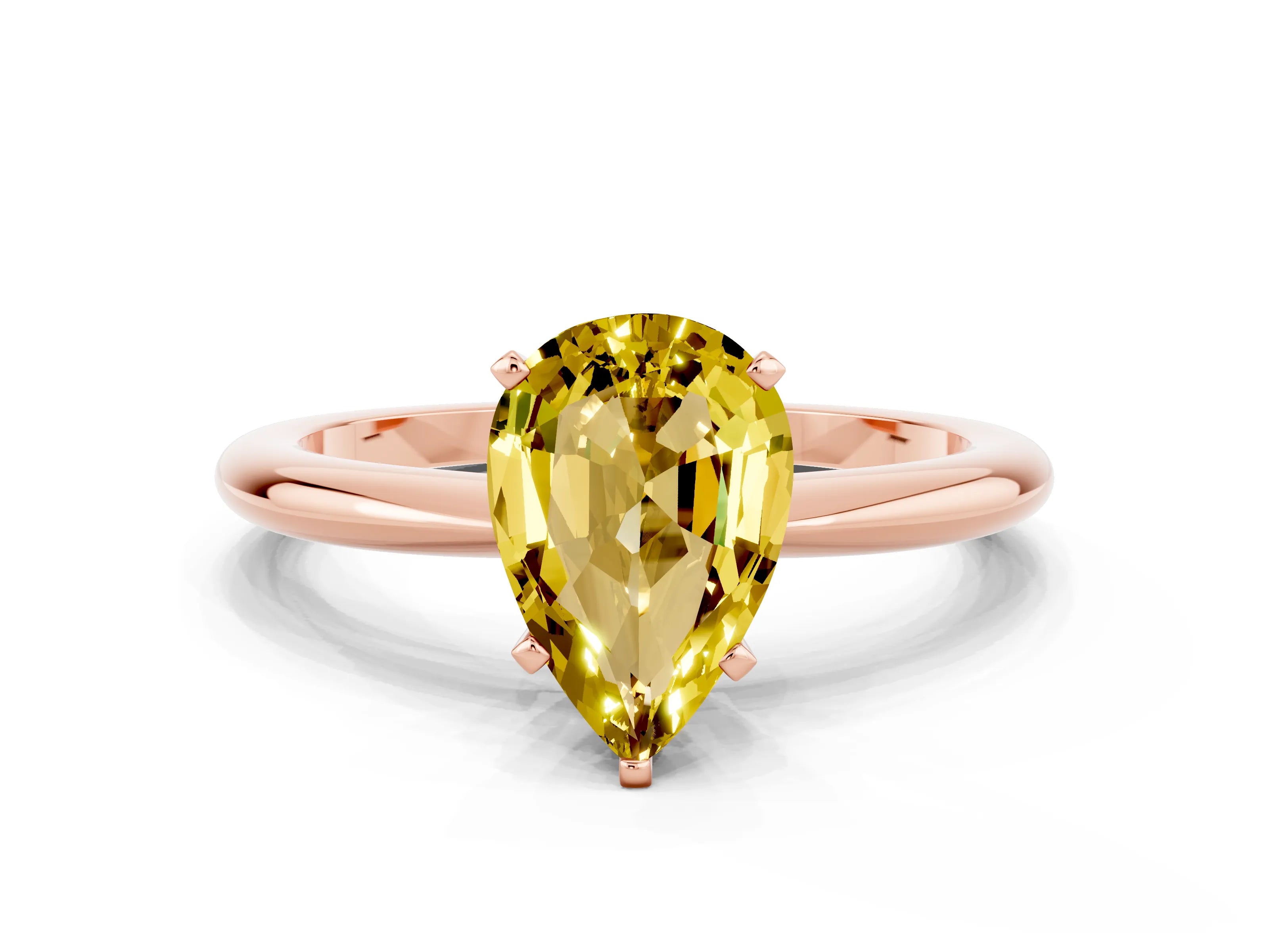 Rose gold Pear Cut Yellow Sapphire Solitaire Ring with Six-Prong Setting and Classic Band