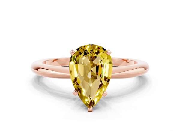 Rose gold Pear Cut Yellow Sapphire Solitaire Ring with Six-Prong Setting and Classic Band