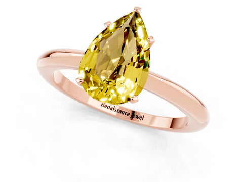 Rose gold Pear Cut Yellow Sapphire Solitaire Ring with Six-Prong Setting and Classic Band_1