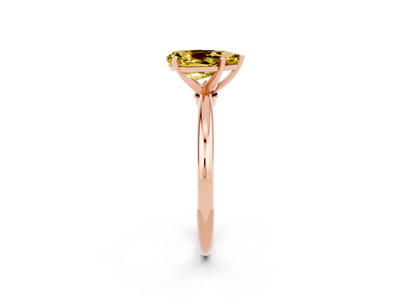 Rose gold Pear Cut Yellow Sapphire Solitaire Ring with Six-Prong Setting and Classic Band