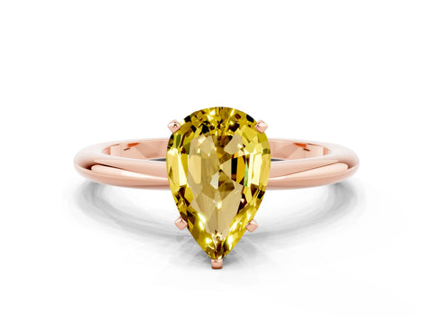 Rose gold Pear Cut Yellow Sapphire Solitaire Ring with Six-Prong Setting and Classic Band