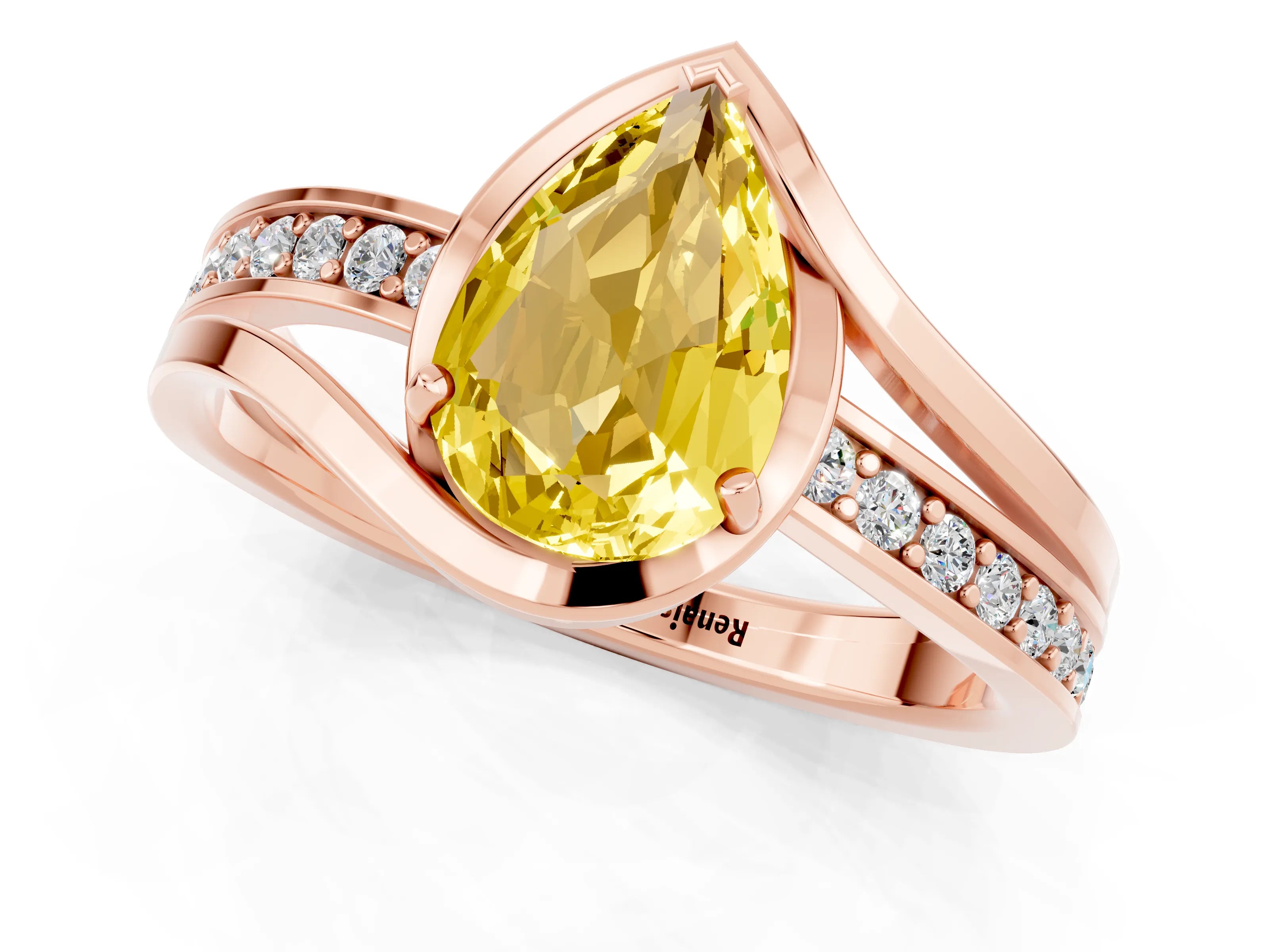 Rose gold Pear Cut Yellow Sapphire Solitaire Ring with Split Shank and Prong Setting_1