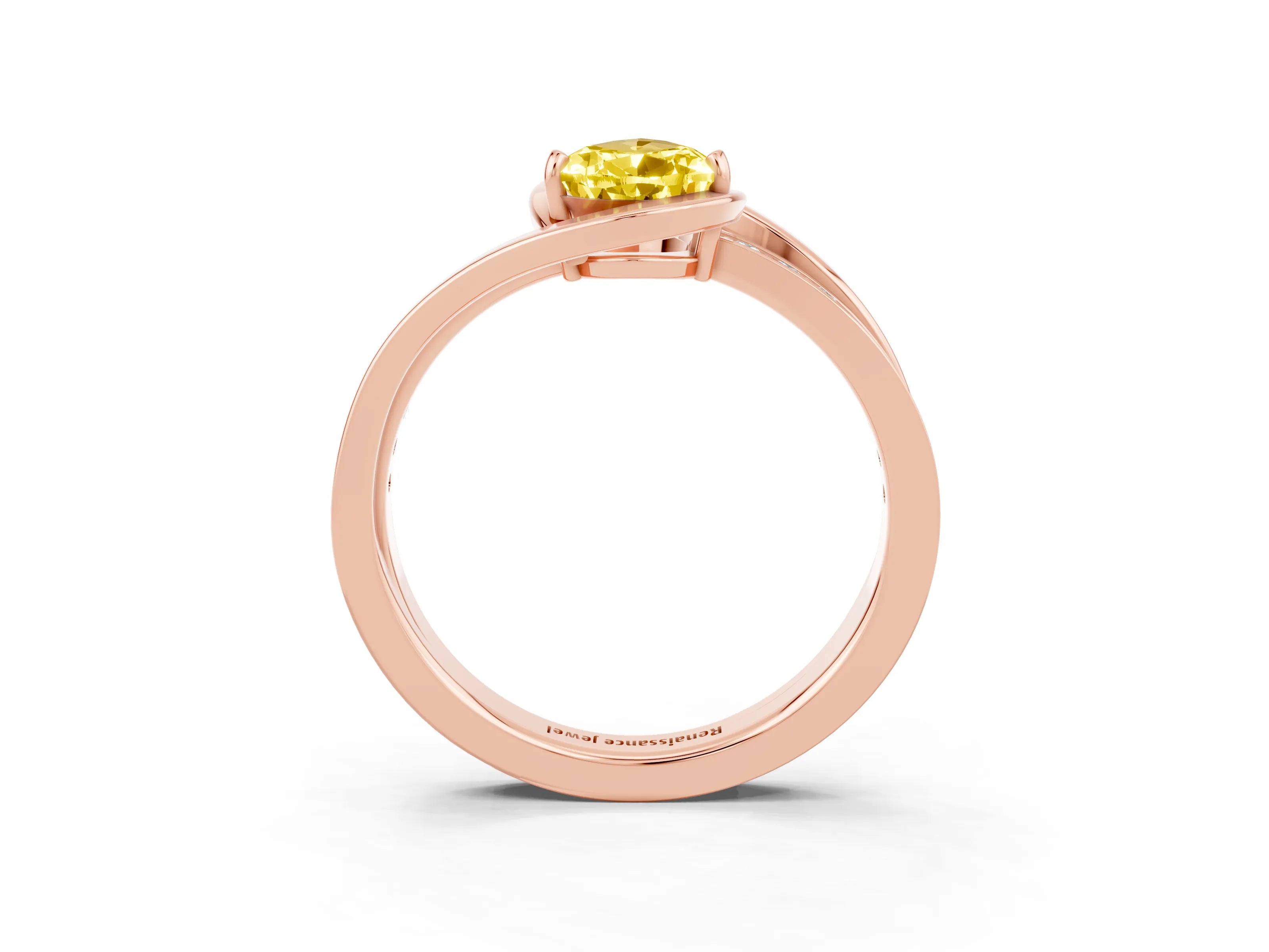 Rose gold Pear Cut Yellow Sapphire Solitaire Ring with Split Shank and Prong Setting_3
