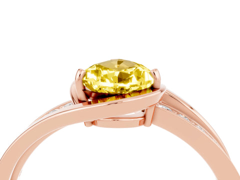 Rose gold Pear Cut Yellow Sapphire Solitaire Ring with Split Shank and Prong Setting_4