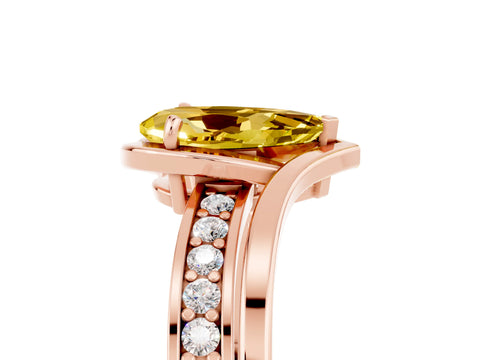 Rose gold Pear Cut Yellow Sapphire Solitaire Ring with Split Shank and Prong Setting_5