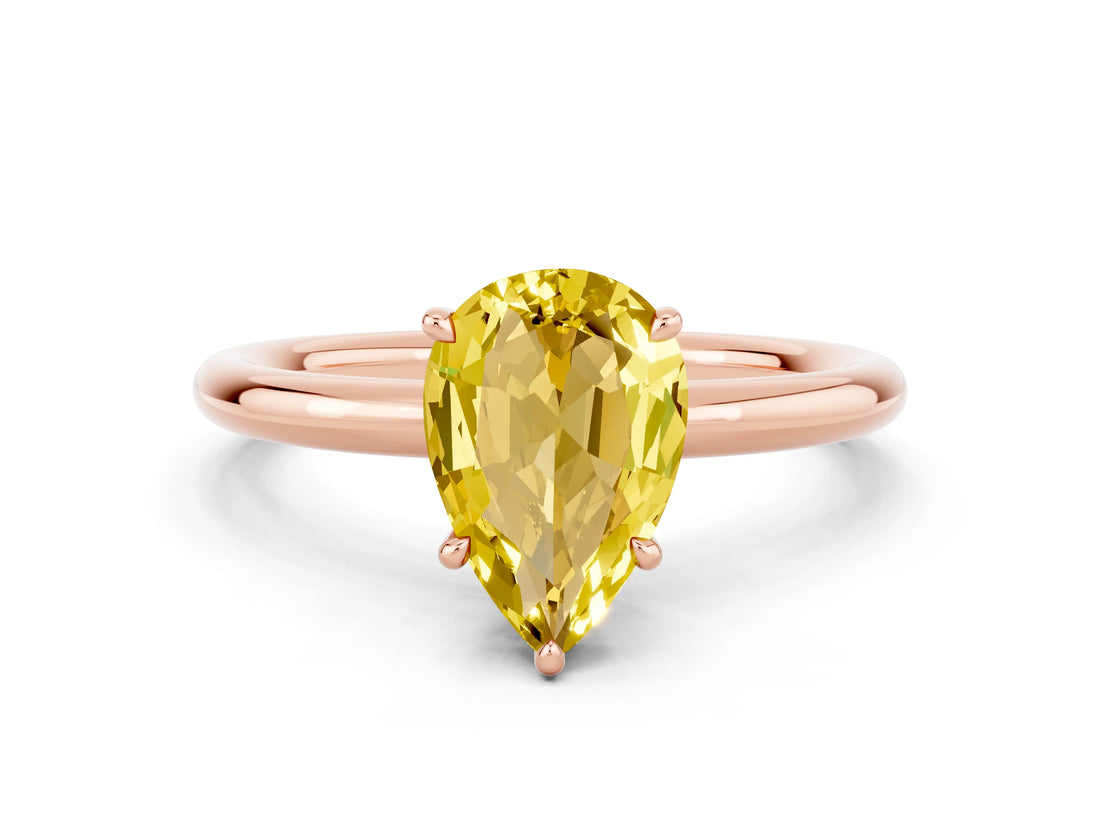 Rose gold Pear Cut Yellow Sapphire Solitaire Ring with Thin Band and Four-Prong Setting_36