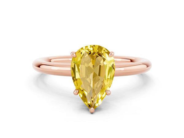 Rose gold Pear Cut Yellow Sapphire Solitaire Ring with Thin Band and Four-Prong Setting