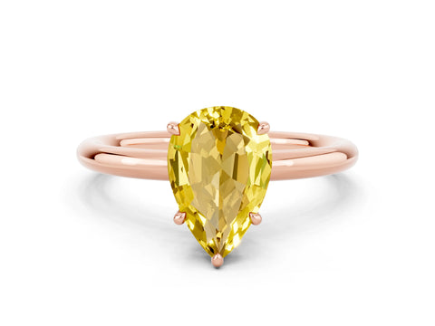 Rose gold Pear Cut Yellow Sapphire Solitaire Ring with Thin Band and Four-Prong Setting_36