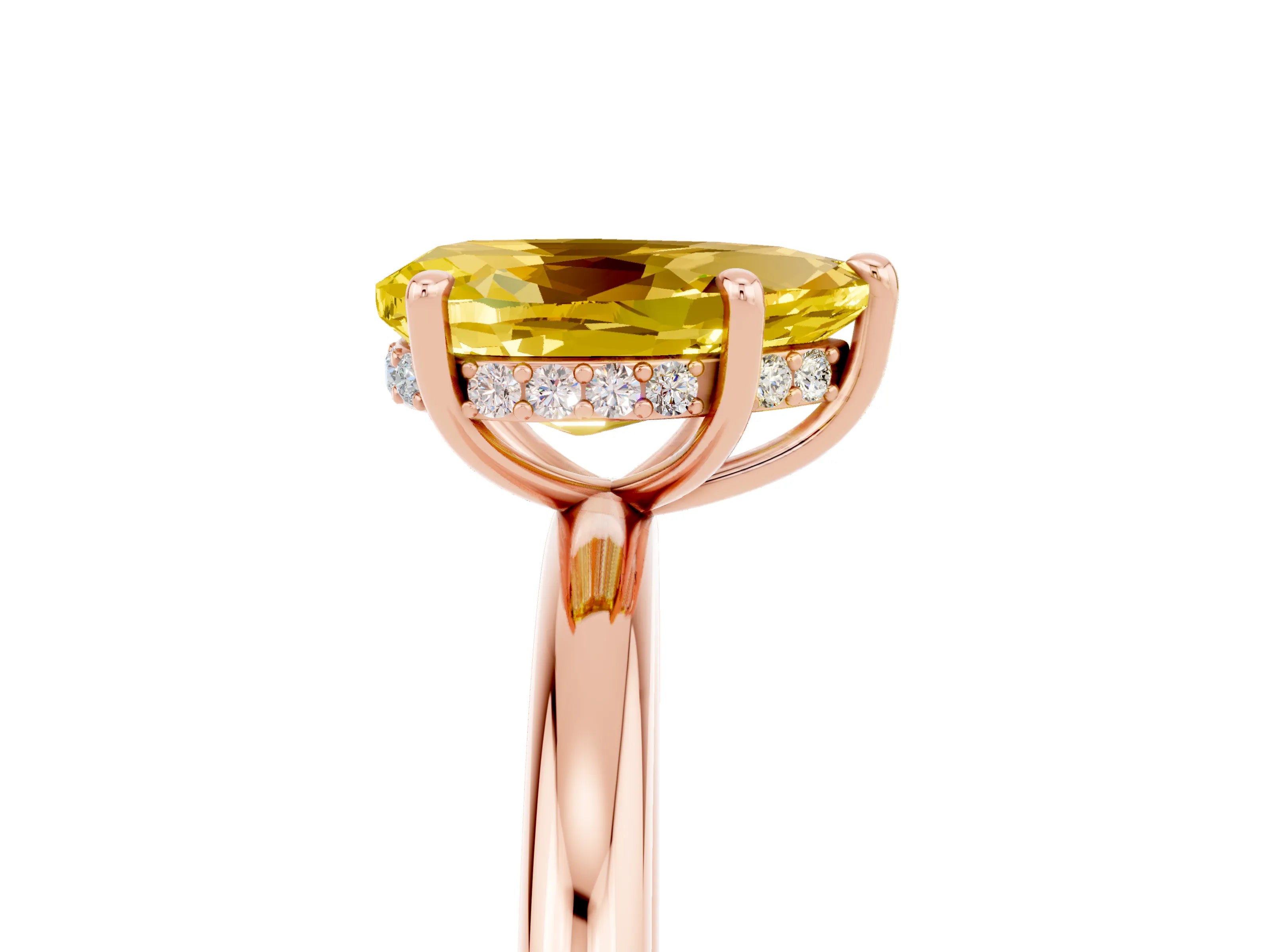 Rose gold Pear Cut Yellow Sapphire Solitaire Ring with Thin Band and Four-Prong Setting_41