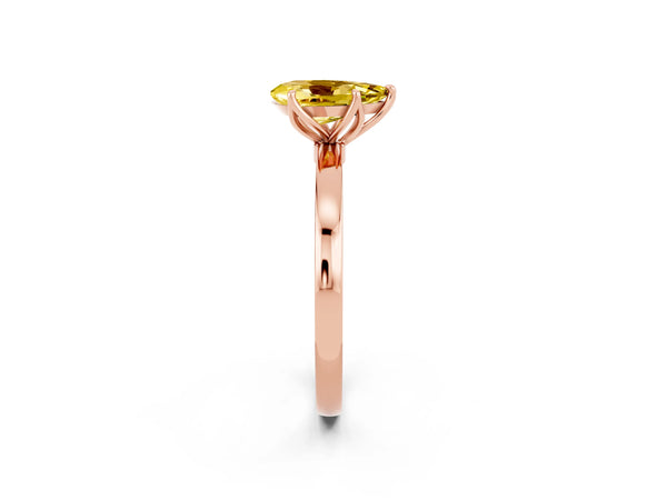 Rose gold Pear Cut Yellow Sapphire Solitaire Ring with Thin Band and Prong Setting