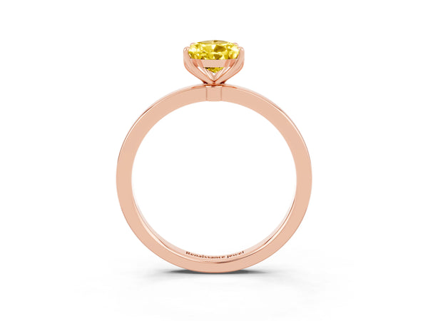 Rose gold Pear Cut Yellow Sapphire Solitaire Ring with Thin Band and Prong Setting
