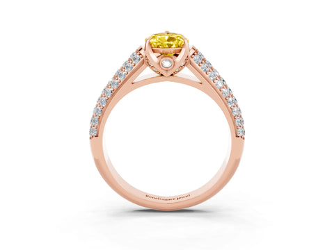 Rose gold Pear Cut Yellow Sapphire Solitaire Ring with Three-Row Pavé Band and Four-Prong Setting_15