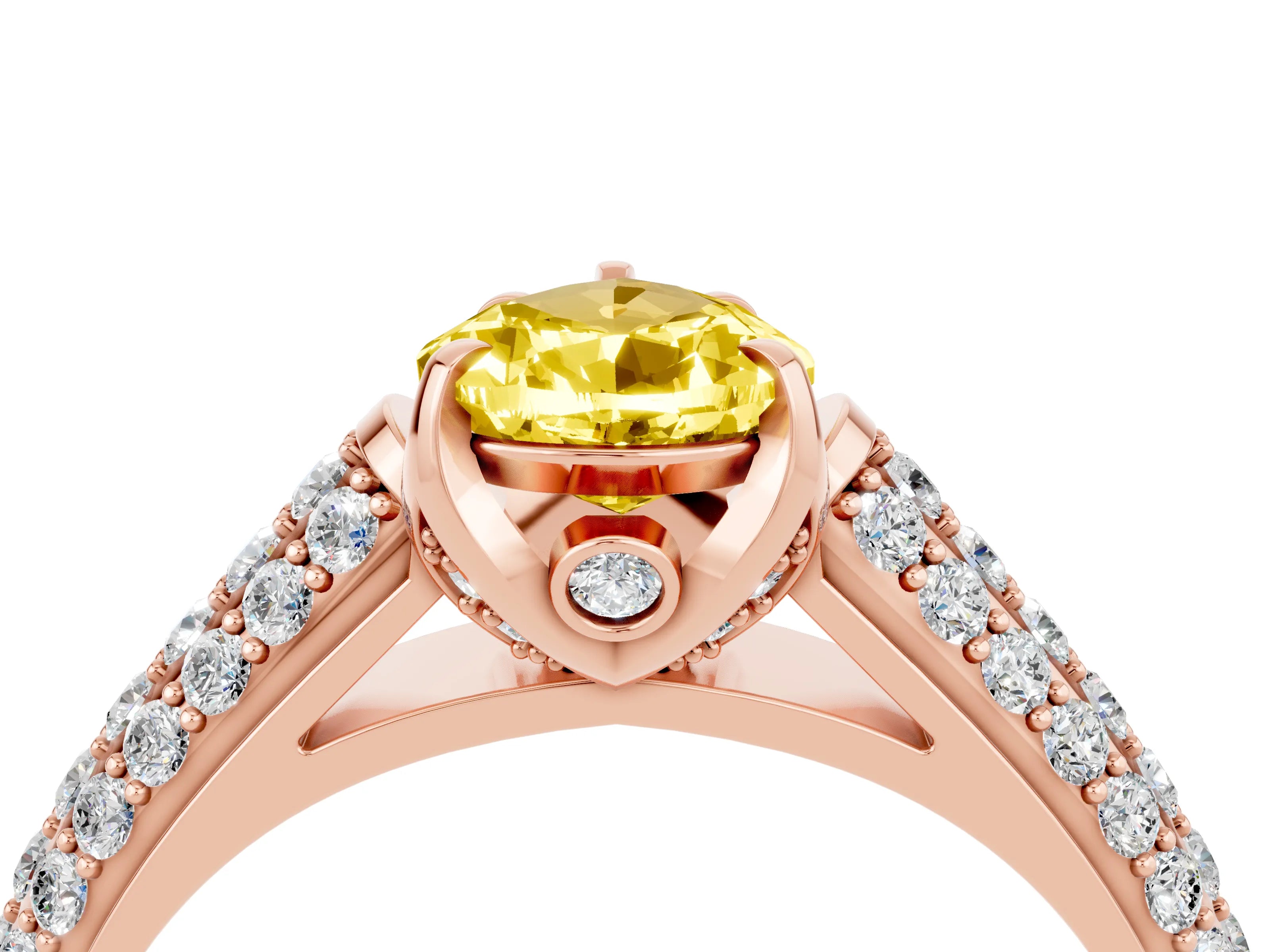 Rose gold Pear Cut Yellow Sapphire Solitaire Ring with Three-Row Pavé Band and Four-Prong Setting_16