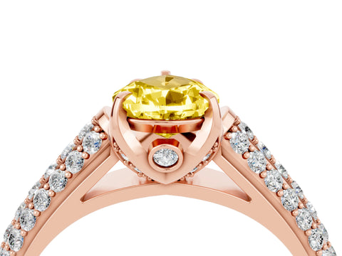 Rose gold Pear Cut Yellow Sapphire Solitaire Ring with Three-Row Pavé Band and Four-Prong Setting_16