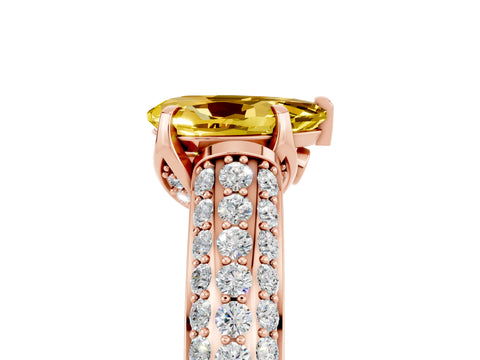 Rose gold Pear Cut Yellow Sapphire Solitaire Ring with Three-Row Pavé Band and Four-Prong Setting_17