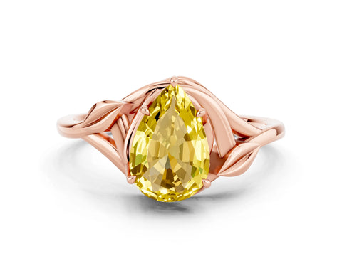 Rose gold Pear Cut Yellow Sapphire Solitaire Ring with Twist Band and Four-Prong Setting_24