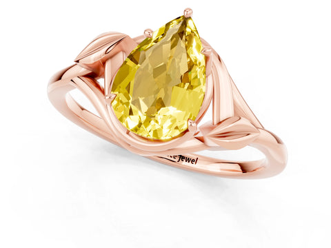 Rose gold Pear Cut Yellow Sapphire Solitaire Ring with Twist Band and Four-Prong Setting_25