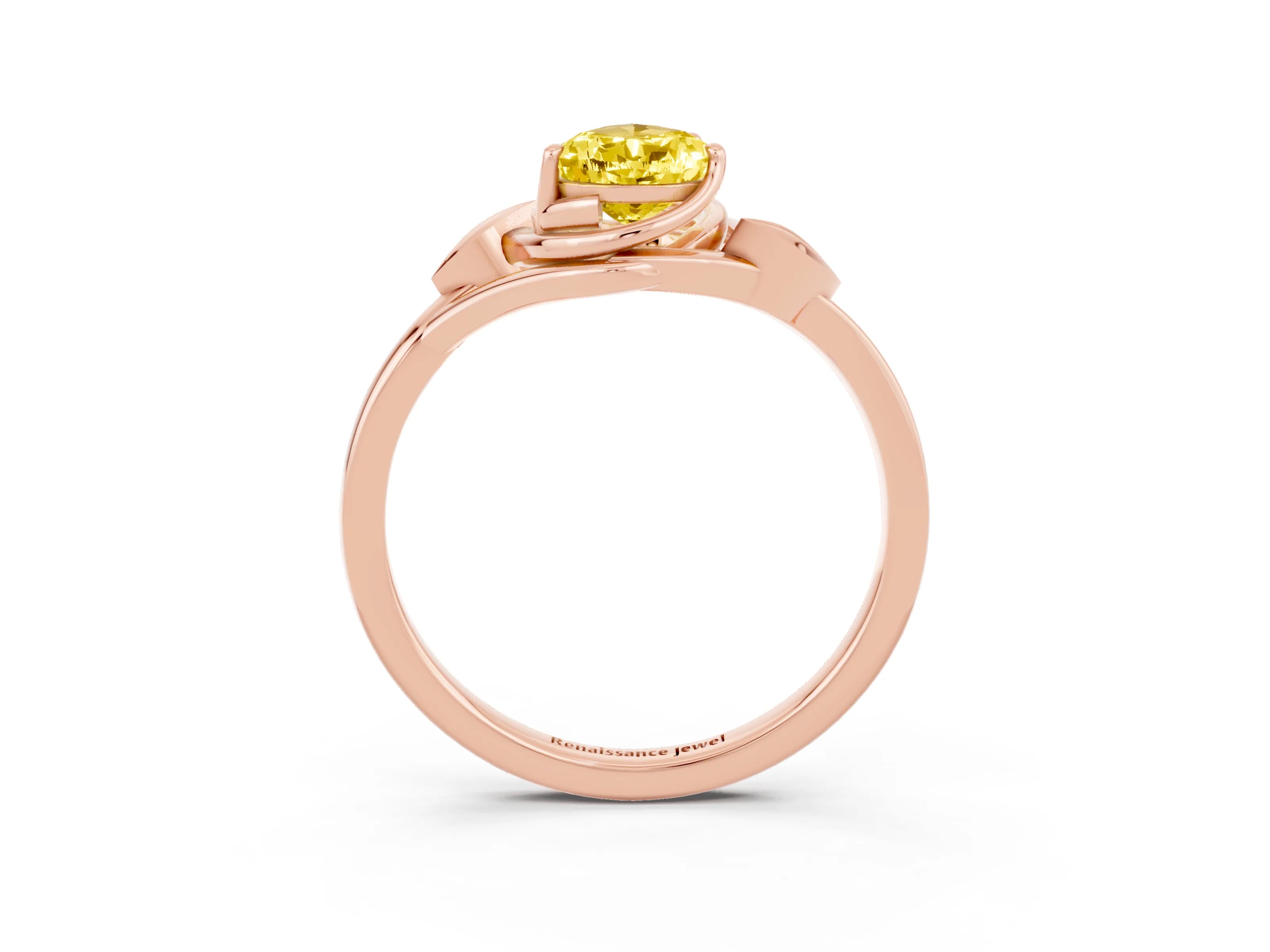 Rose gold Pear Cut Yellow Sapphire Solitaire Ring with Twist Band and Four-Prong Setting_27