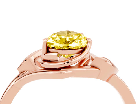 Rose gold Pear Cut Yellow Sapphire Solitaire Ring with Twist Band and Four-Prong Setting_28