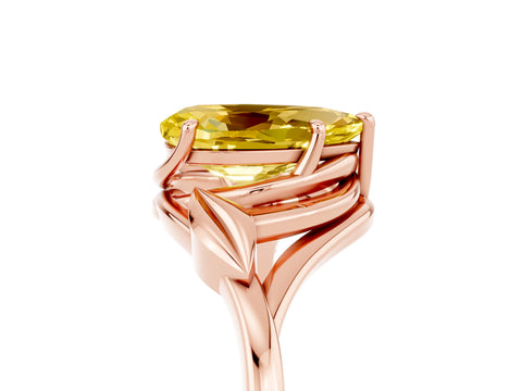 Rose gold Pear Cut Yellow Sapphire Solitaire Ring with Twist Band and Four-Prong Setting_29