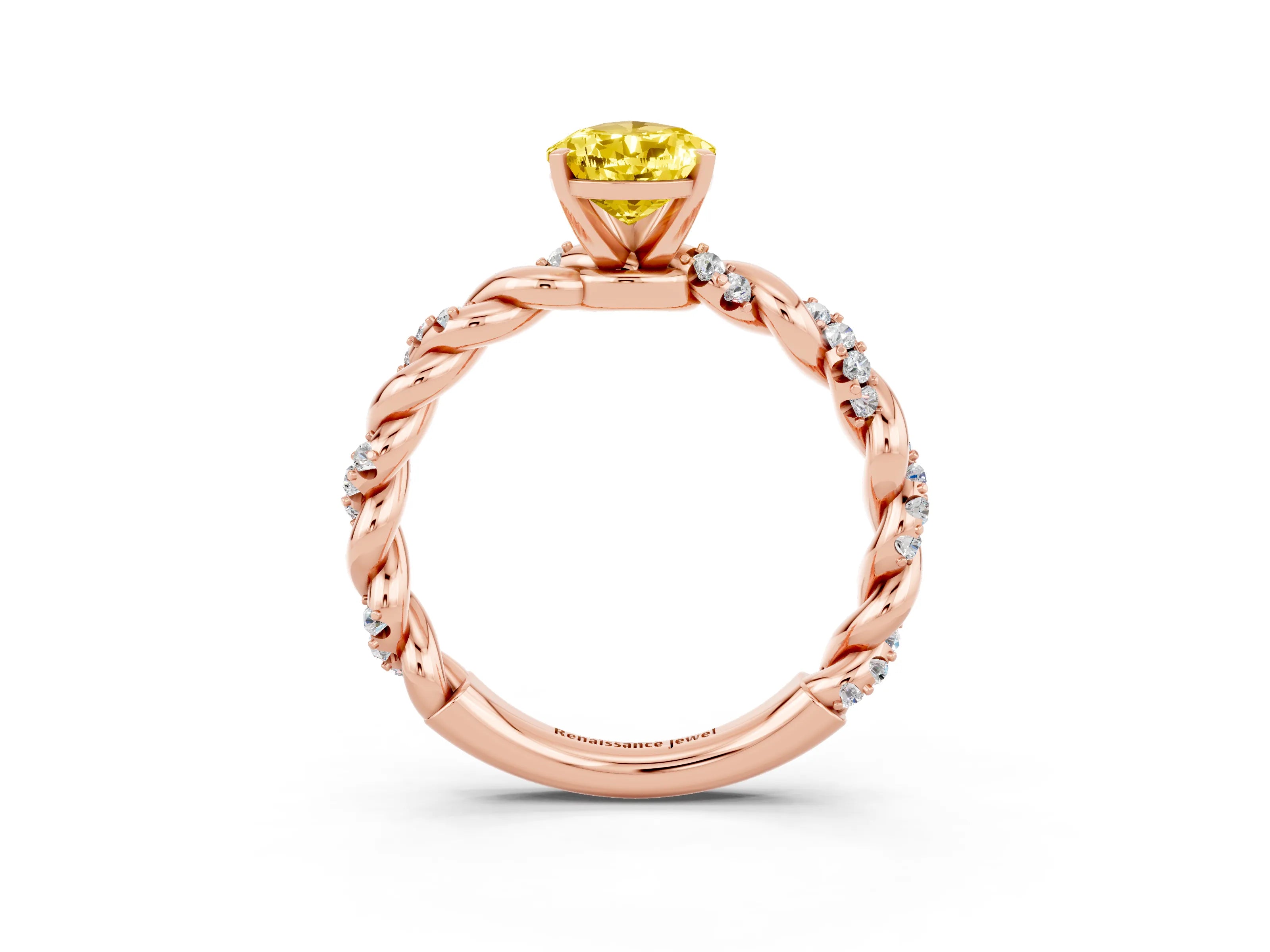 Rose gold Pear Cut Yellow Sapphire Solitaire Ring with Twisted Band and Pavé Accents_3
