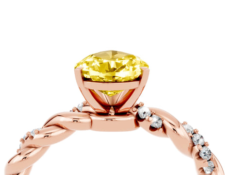Rose gold Pear Cut Yellow Sapphire Solitaire Ring with Twisted Band and Pavé Accents_4