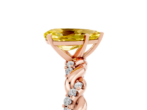 Rose gold Pear Cut Yellow Sapphire Solitaire Ring with Twisted Band and Pavé Accents_5