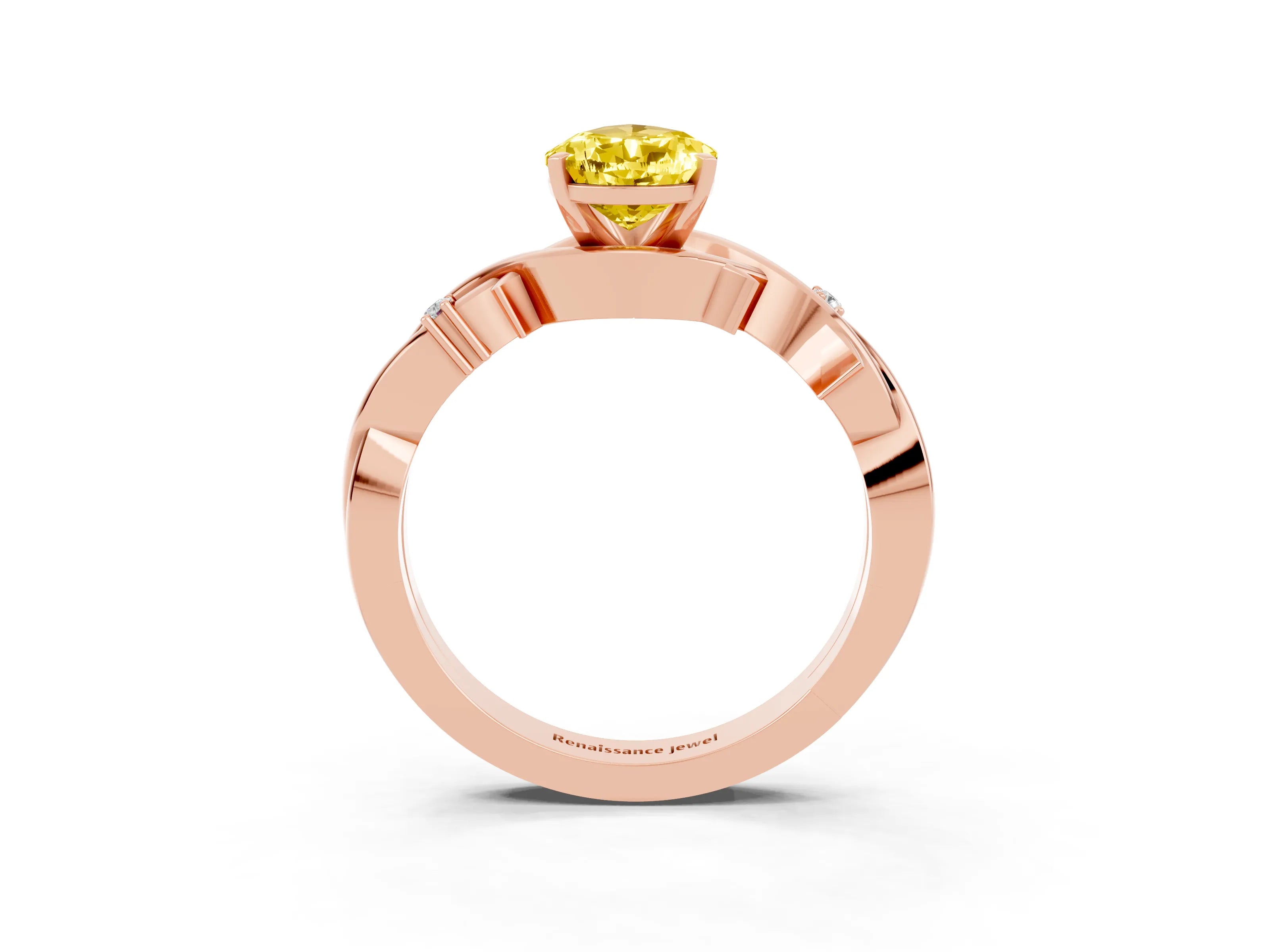 Rose gold Pear Cut Yellow Sapphire Solitaire Ring with Twisted Band and Prong Setting_3