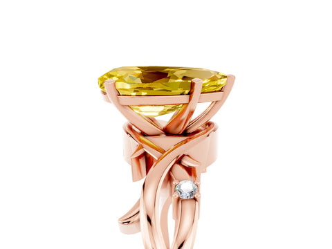 Rose gold Pear Cut Yellow Sapphire Solitaire Ring with Twisted Band and Prong Setting_5