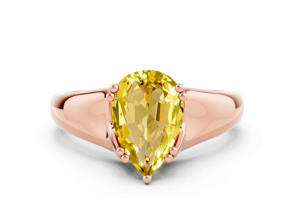 Rose gold Pear Cut Yellow Sapphire Solitaire Ring with Wide Band and Prong Setting