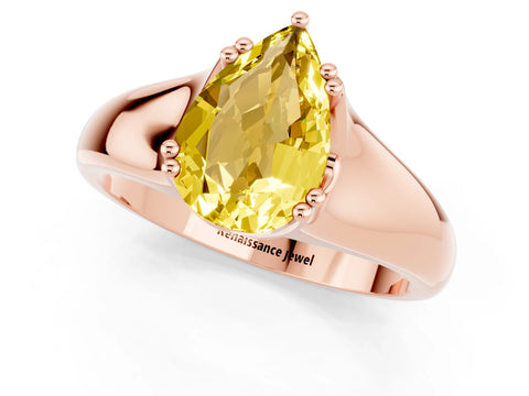 Rose gold Pear Cut Yellow Sapphire Solitaire Ring with Wide Band and Prong Setting_25