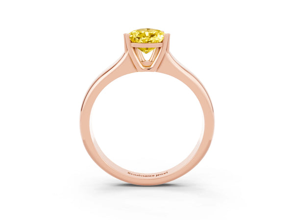 Rose gold Pear Cut Yellow Sapphire Solitaire Ring with Wide Band and Prong Setting