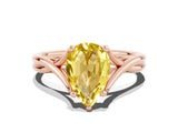 Rose gold Pear Cut Yellow Sapphire Solitaire Twist Band Prong Setting Ring_107